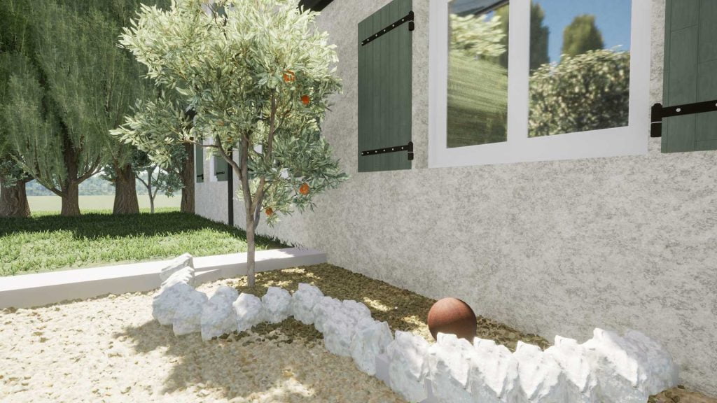 bordure de jardin réalisée en galets roulés